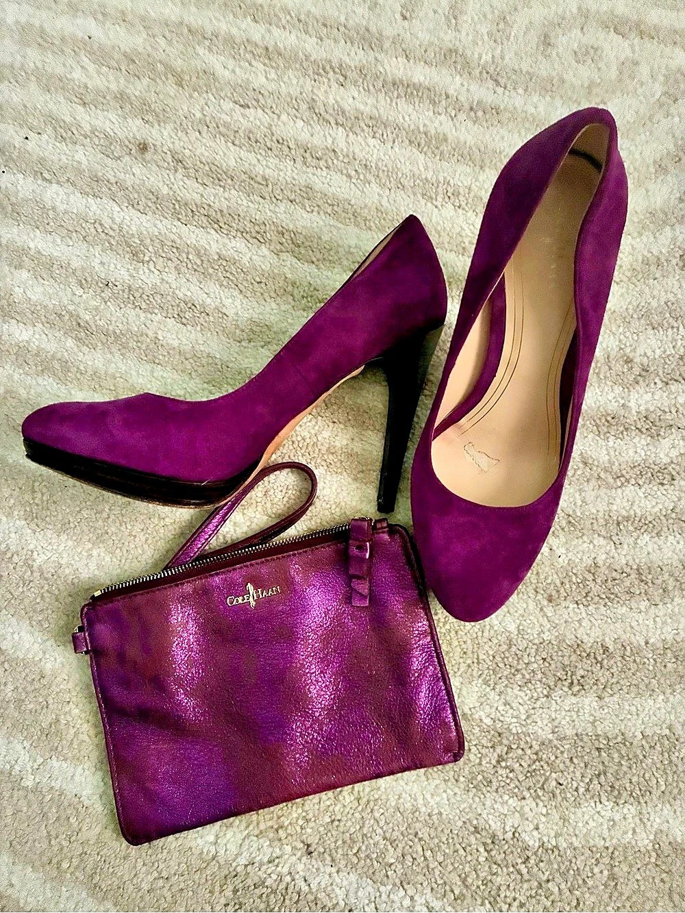 Cole Haan Purple Suede Pumps with Matching Wristlet